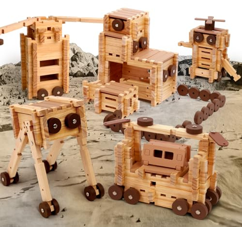 Jovi-mindly & Notchies 101-teiliges Weltraum-Holzbausteine Set – Baue über 40 Formen, pädagogisches Spielzeug ab 5 Jahren, FSC-Zertifiziert