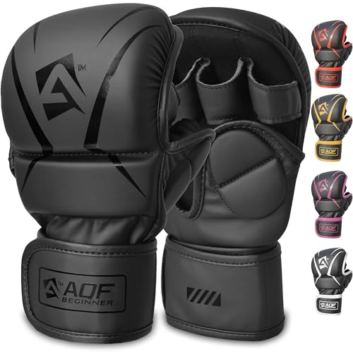 AQF MMA Gants D'entraînement, Design De Paume Ouverte, Support De Poignet Amélioré, Rembourrage Absorbant Les Chocs, Légers Et Durables pour L'entraînement, Le Kickboxing, Le Muay Thai (Noir, S/M)