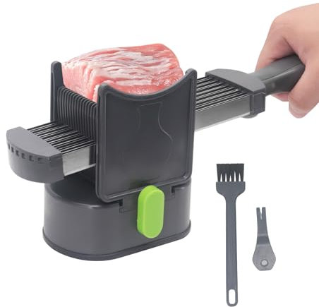 Beowanzk Meat Slicer, Manual Cleaver Knife, Multi-Functional Household Meat Cleaver, Stainless Steel Fresh Meat Cutter, Cutting Thicknesses of 2mm and 4mm, 17-in-1 Quick Release Knife Set (Black)