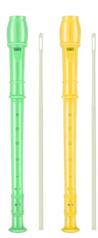 MaNeaz 2 Stücks Gelb+Grün 8-Loch Sopranblockflöten ABS Kunststoff Kinder Erwachsene Anfänger Mit Reinigungsstab C-Dur