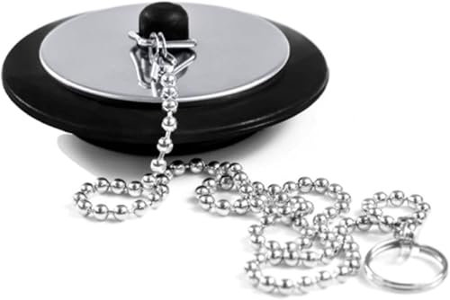 1PC Universal Bath Plug with Chain - Stainless Steel Drain Stopper for Bathroom Kitchen Sink - Plug Replacement Fits 1.65in to 1.77in Hole - 16.5in Chain (Silver)