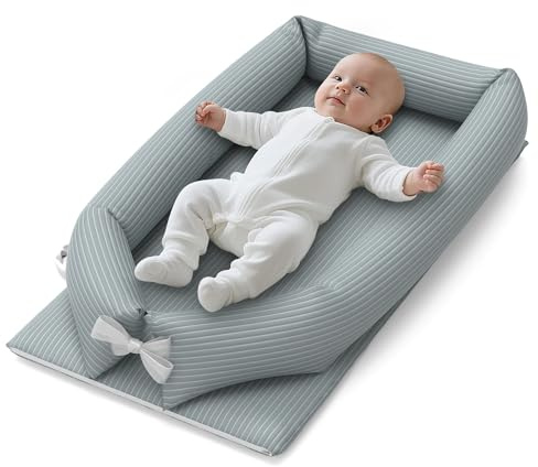 Baby Lounger, Breathable & Soft Baby Nest with Cooling Touch Cover, Newborn Lounger for Home and Travel, 0-24 Months, Grey