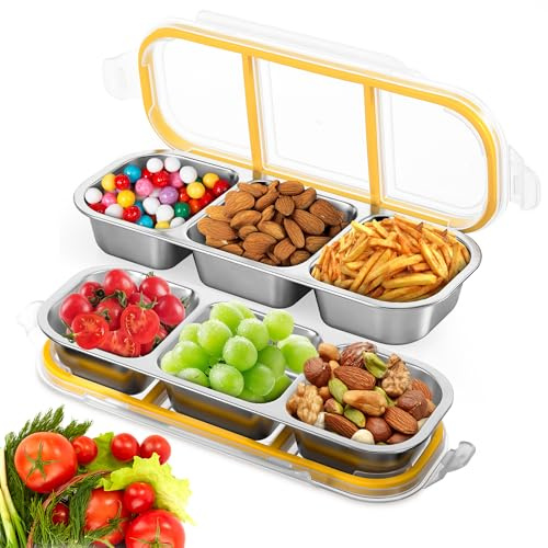 Fentar 2pc Stainless Steel Snack Box with Compartments, Leakproof Bento Box Kids, Reusable Snack Containers with Lids Airtight, Food Containers To Go Small Pots for Lunch Dips Nuts Fruits
