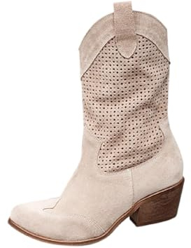 Generisch Botines para mujer vaquero de verano de ante calado con patrón calado Slip-On