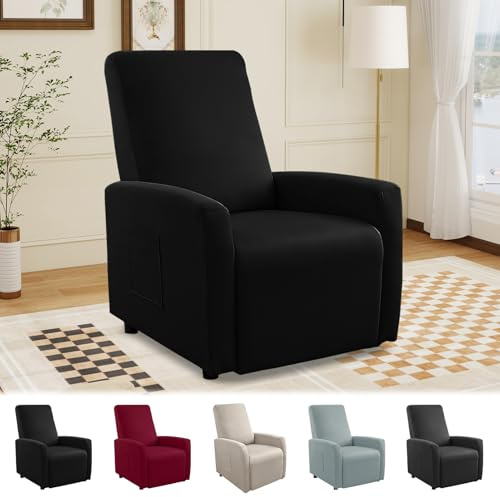 MeYuxg Funda Sillón Relax Reclinable, Fundas Sillon Relax de 1 Plaza con Bolsillos, Impermeable Elástica Funda Butaca Reclinable Protect, para Sillón de Relaxs e Televisión (4 Piezas, Negro)