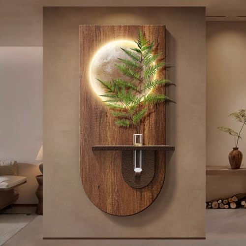 YVYKFZD Decoración de Pared rústica en 3D, Esculturas de Pared LED con jarrones, Arte de pareds en Arenisca, Lámpara de pareds en Relieve, Mural escultórico for Entrada(Brown 2,40x80cm/15.7x31.4)