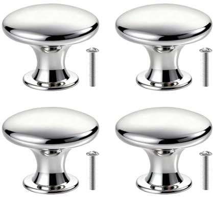 Tharvolex Cabinet Knobs, 4Pcs Silver Cupboard Knobs 30mm, Round Polished Chrome Door Knobs for Wardrobe Drawers Dresser with M3 14mm Screws