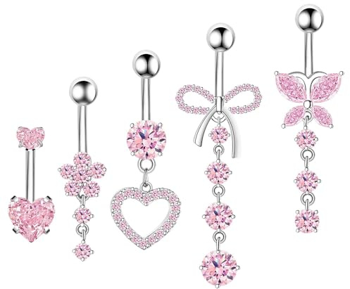 BKEPDY 5 stycken navelpiercing fjärilsblomma element zirkonium hängande smycken navelpiercing ring allergivänliga för kvinnor smycken