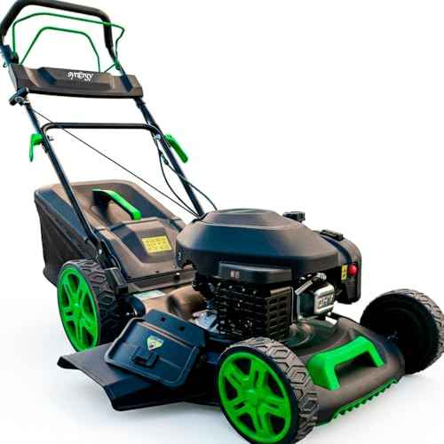 Cortacésped Gasolina autopropulsado 200cc 51 cm con Mulching y Saco 65l, chasis metálico Reforzado. Corta césped rápidamente sin Esfuerzo con su tracción Trasera. cortacésped Gasolina Profesional