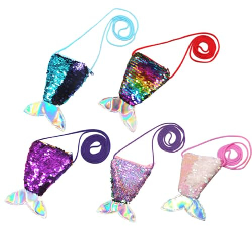 MALUGOGO Lot de 5 petits sacs à bandoulière en polyester avec paillettes et queue de sirène pour l'école ou fête d'anniversaire