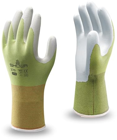 SHOWA Floreo 370 Gardening Gloves for Women & Men – 1 Pair Nitrile-Coated Garden Gloves with Touchscreen Grip – Lightweight, Breathable & Comfortable Fit for Gardening & DIY Tasks - Green 6/Small