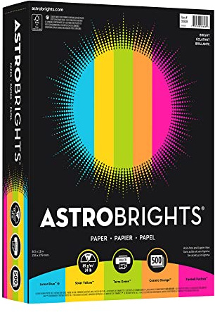 Neenah Astrobrights® Bright Color Paper, Letter Size Paper, 24 lb, Assorted Colors, 500 Sheets