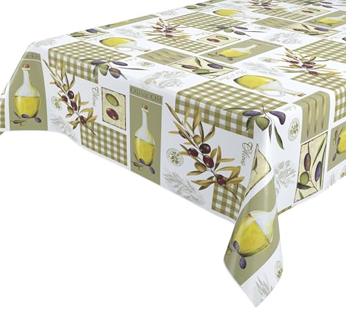 BEAUTEX Nappe de table en toile cirée Olive Nappe de jardin lisse et essuyable Forme ronde, ovale ou rectangulaire Taille au choix, PVC, Olive lisse., Eckig 140x260 cm