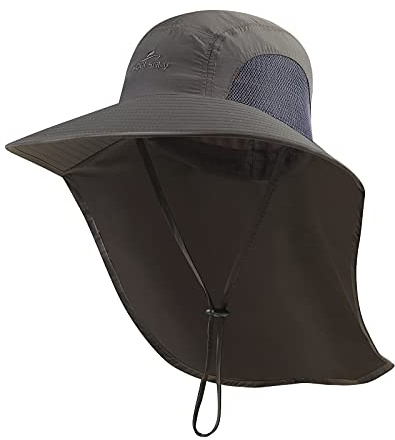 Outdoor Sun Hat for Men with 50+ UPF Protection Safari Cap Wide Brim Fishing Hat with Neck Flap, for Dad Dark Gray