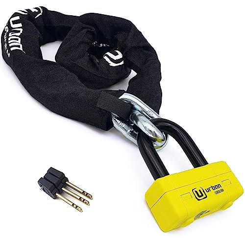URBAN UR75120 Lucchetto Catena Antifurto Moto Alta Sicurezza Omologato Classe SRA, Mini U Blocca Disco + Catena ø15, 120 cm
