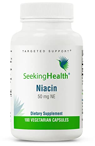 Seeking Health Kosttillskott Niacin- Vitamin B3 - Högdos 50 Mg Niacin - för Energi, Ämnesomsättning, Hud och Matsmältningssystem - Behändiga Tabletter - 100 Vegetariska Kapslar