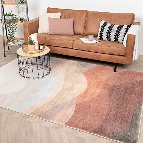 FRAAI | Home & Living Moderner Teppich - Field Terra Rot - Kurzflor - Gewellt - Boho, Modern, Wohnzimmer, Esszimmer, Schlafzimmer - Carpet