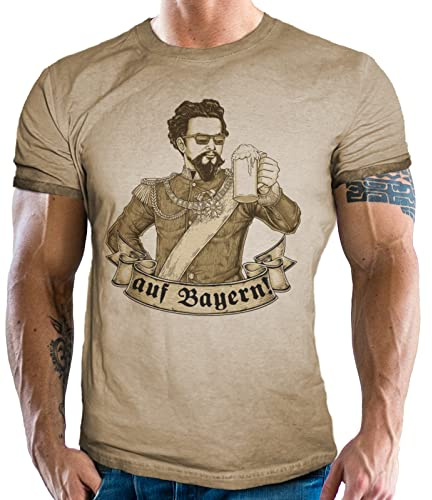 Trachten T-Shirt im Vintage Retro Used Look - Für echte Bayern Fans: König Ludwig, auf Bayern!