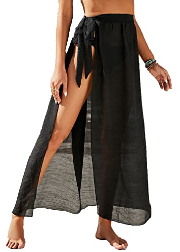 Jarseila Pareo Donna Gonna Lunga Elegante Spiaggia Wrap Sarong Chiffon Cover Up Copricostumi Mare Bikini Cover-Up 2025#A-Nero