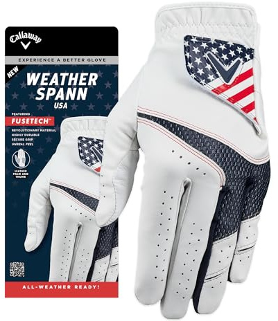 Callaway Golf Weather Spann Glove (Worn on Right Hand, Standard, X-Large, Red/White/Blue)
