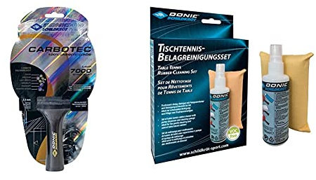 Schildkröt Unisex – Erwachsene Donic Tischtennisschläger CarboTec 7000, 100% Carbon, 2,3 mm Schwamm & Donic Tischtennis Reinigungsset, 100 ml Belagreiniger im Pumpzerstäuber