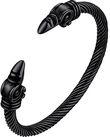 FaithHeart Pulsera Cabeza Cuervo Brazalete Vikingo Acero Inoxidable 316L Hombre Pulsera Rock Pulsera Negra Ajustable Amigo Regalo Cumpleaños Aniversario Rey