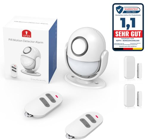 Kepp4 Bewegungsmelder mit Alarm 125dB (Set2). Inkl. 2 Fernbedienungen und 2 Fenster/Türkontakte, erweiterbar mit bis zu 20 Kontakten.