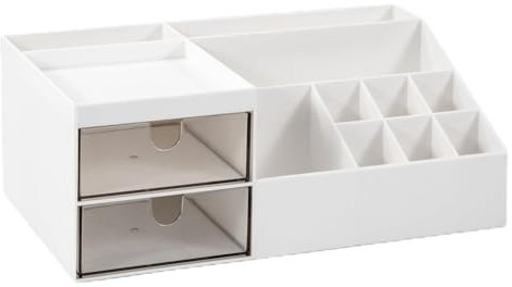 Berkelen Organizer per Trucco con Cassetti Organizer per Cosmetici di Grande Capacità Porta Trucchi Plastica Scatola per trucco con scomparti per Comò Camera da Letto Bagno Ufficio Bianco