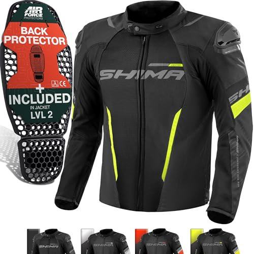 SHIMA Solid 2.0 Motorrad Jacke Herren Protektoren AirForce Rückenprotektor Motorradjacke Sommer Schutzjacken Textiljacke Wasserdicht Protektorenjacke Sommerjacke Stadt (Männer, Fluo, Belüftet, XXL)