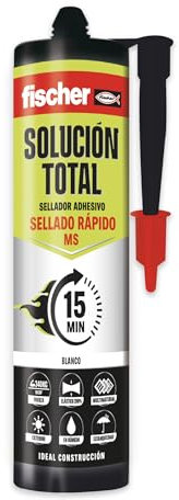 fischer - Solución Total Sellado Rápido | Alta Resistencia y Elasticidad Permanente | Apto para Piedra, Hormigón, Madera y Metal | Curado Rápido y Resistente a Vibraciones | 290ml | Blanco