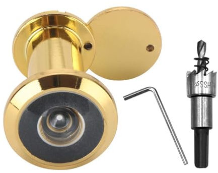 Door Viewer with 16mm Drill Bit, Solid Brass Peephole 200-degree View, Peep Holes with Heavy Duty Privacy Cover for 1-3/8 to 2-1/6 Doors for Home Office Hotel, Gold
