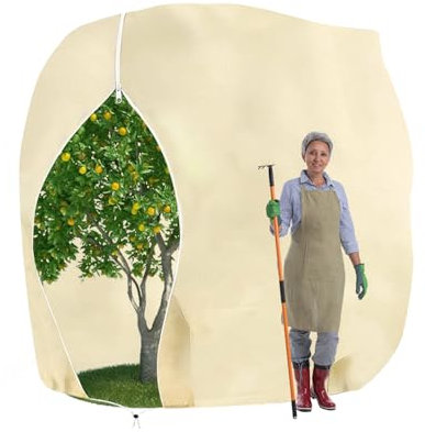 Kimgull 1 Stück Winterschutz für Pflanzen Frostschutz Schutzhülle Winterschutz Kübelpflanzensack mit Zugband, Wiederverwendbar Winter Pflanzenschutzsack Atmungsaktiv Reißfest 200X240CM (Beige)
