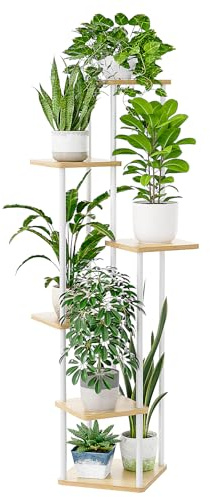 Bamworld Pflanzenständer Blumenständer Indoor 6 Etagen Pflanzenregal Blumentreppe Metall Outdoor Balkon Deko Schlafzimmer Blumentopf Zimmerpflanzen Pflanztisch (weis)