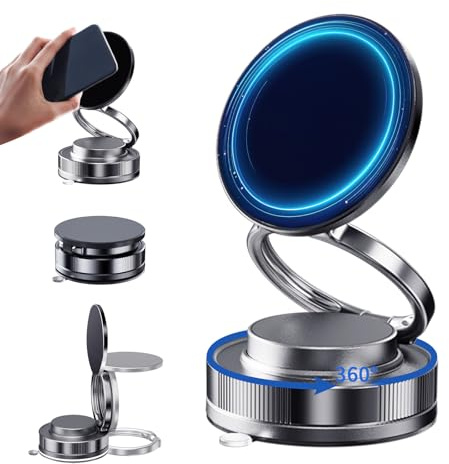 Vakuum Magnetischer Handyhalterung Auto, Handyhalterung Vakuum Magnet, 360° Drehbar KFZ Handyhalter mit Saugnapf, Vacuum Magnetic Stands Phone Holder für Auto/Badezimmer/Fitnessstudio/Küche(schwarz)