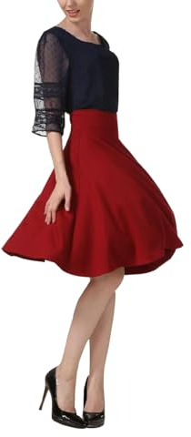 Artykey Gonna Lunga Donna Elegante Vita Alta Midi Gonne Svasata Linea ad A Skirt al Ginocchio Rosso Vino (S Vita 66cm)