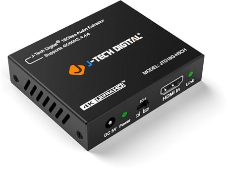 J-Tech Digital 4K HDMI Audio Extractor, 4K@60Hz 1080P@120Hz 1080P@144Hz HDMI to Optical, 3.5mm Audio Converter Adapter, SPDIF, HDR10 CEC Digital Audio, DTS 5.1, [JTD18G-H5CHV2]