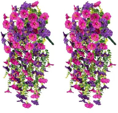 Ferizzia 2 Pezzi Fiori Artificiali, Fiori Finti Pendenti da Esterno, Piante Finte Da Balcone Petunie, Resistenti ai Raggi UV, per Decorazioni Parete Balcone Giardino Casa Interno Matrimonio