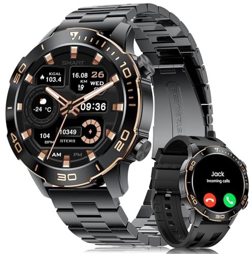 Reloj Inteligente Hombre Negocios Deportes con Llamadas, Smartwatch Hombre con 1,43'' Amoled/IP68 Impermeable/170+ Modos Deportivos/Pulsómetro/Sueño/Pulsera Actividad con iOS y Android, Negro