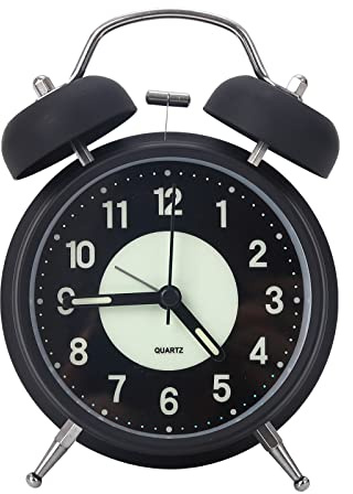 Comforso Sveglia a doppia campana con cifre grandi e luce notturna, sveglia retrò forte per chi dorme pesante e anziani, funzionamento a batteria, silenzioso orologio da comodino senza ticchettio