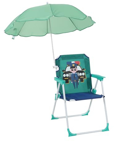 Relaxdays Fällstol för barn, campingstol med parasoll, HBT: 51,5 x 36 x 37,5 cm, polis, picknickstol utomhus, färgglad