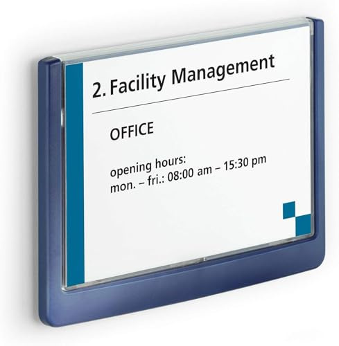 Durable Dörrskylt Click Sign för Kontor, 149x105,5 mm, mörkblå, 486107 | Plastskylt med fällbar front, enkel montering med skruv eller häftkuddar, perfekt för skola & sjukhus, Made in Germany