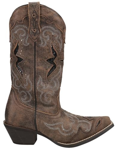 Laredo Womens Lucretia Tooled-Inlay Embroidery Studded Snip Toe Dress Boots Mid Calf Mid Heel 2-3 - Brown - Size 8.5 B_W