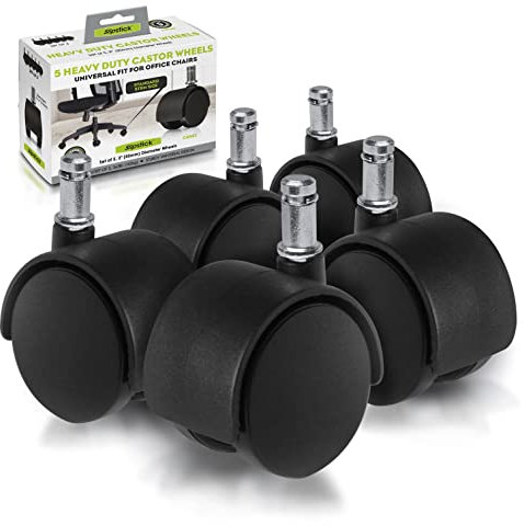 Slipstick CB682 ruedas silla de oficina (Juego de 5 ruedas de repuesto de 2 pulgadas) Universal tamaño estándar tallo 7/16 x 7/8, color negro plástico