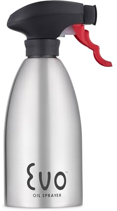 Evo Oil Sprayer 18/8 Stainless Steel, Non-Aerosol for Olive, Cooking Oils, and Vinegars, Silver, 16-Ounce Capacity