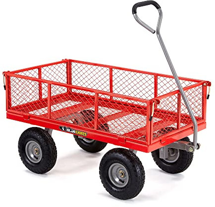 Gorilla Carts Chariot Utilitaire en Acier avec côtés Amovibles – Chariot de Jardin Robuste avec capacité de 362,9 kg, Cadre en Acier Durable, pneus pneumatiques, Panneaux Amovibles – Rouge