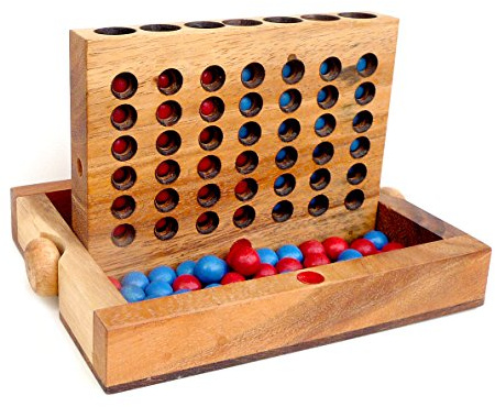 Logica Puzzles art. Fyra i Rad – Brädspel i Fint Trä – Strategispel för 2 Spelare – Reseversion