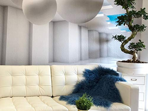 Hollert Lammfell Tibet Sheepskin Monglolisches Schaffell gelockt sehr weich Echtfell Dekoration Läufer Teppich Größe 100-110, Farbe Blau