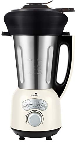 Senya - Batidora de acero inoxidable Cook & Ice V3 Crema, batidora aterciopelada y molida, cocción al vapor, hielo picado batidos, 1,5 L, 1400 W, y su cesta de vapor de silicona piable de 2 L