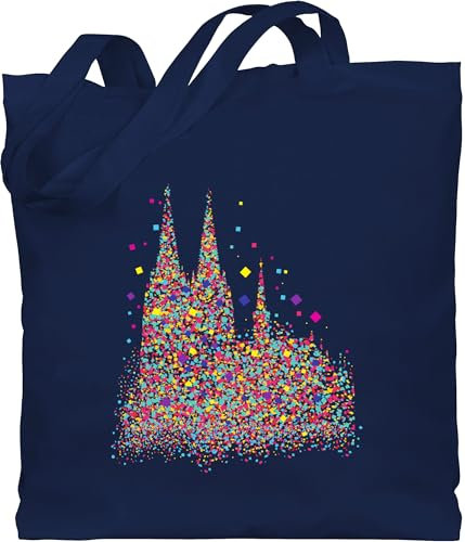 Baumwolltasche - & - Taschen - Kölner Dom Konfetti I Karneval I Fasching - Unisize - Navy Blau - wurfbeutel kamellebeutel faschings köln jutebeutel karnevalsbeutel karnevalstasche karnevals koln