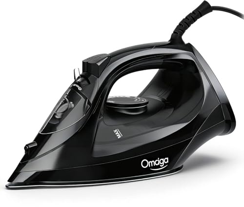 OMAIGA Steam Iron for Clothes, 1500W Iron with Rapid Heating, Non-Stick Ceramic Soleplate, Burst of Steam, Self-Cleaning, Auto-Off, Anti-Drip, 11.84oz Water Tank Ironing Clothes for Home, Black